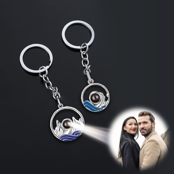 Mountain Sea Photo Projection Keychain, Personalized Couples Keychains - Oarse