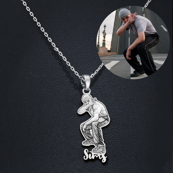 Custom Portrait Pendant Sterling Silver Photo Necklace With Name, Engraved Necklaces For Her Him - Oarse