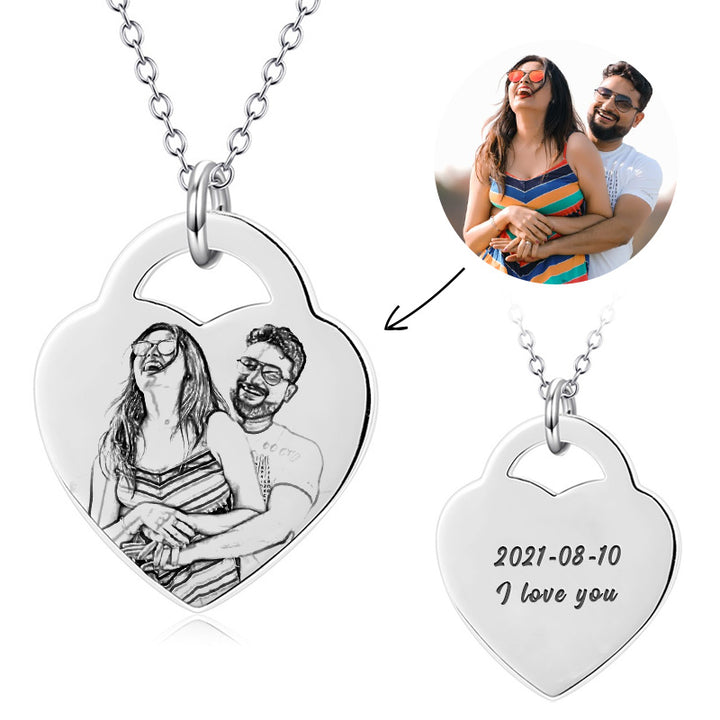 Heart Shaped Necklace With Picture, Sterling Silver Heart Necklace For Her Him - Oarse