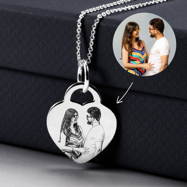 Heart Shaped Necklace With Picture, Sterling Silver Heart Necklace For Her Him - Oarse