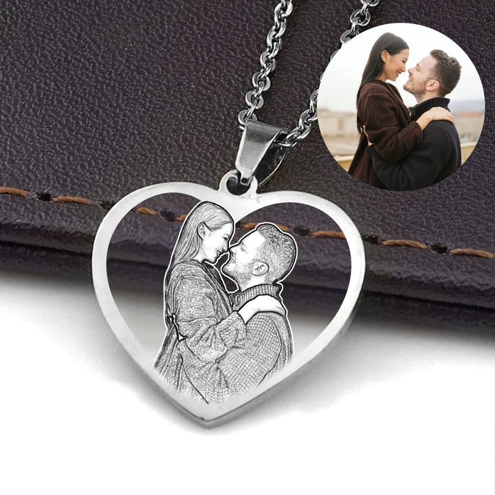 Custom Engraved Picture Necklace Sterling Silver Heart Necklace For Couples - Oarse