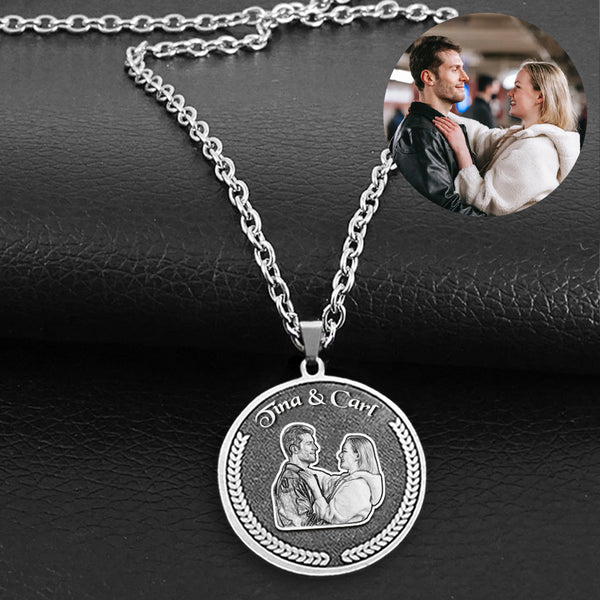 3D Picture Necklace Photo Medallions Custom Engraved Jewelry For Her Him - Oarse