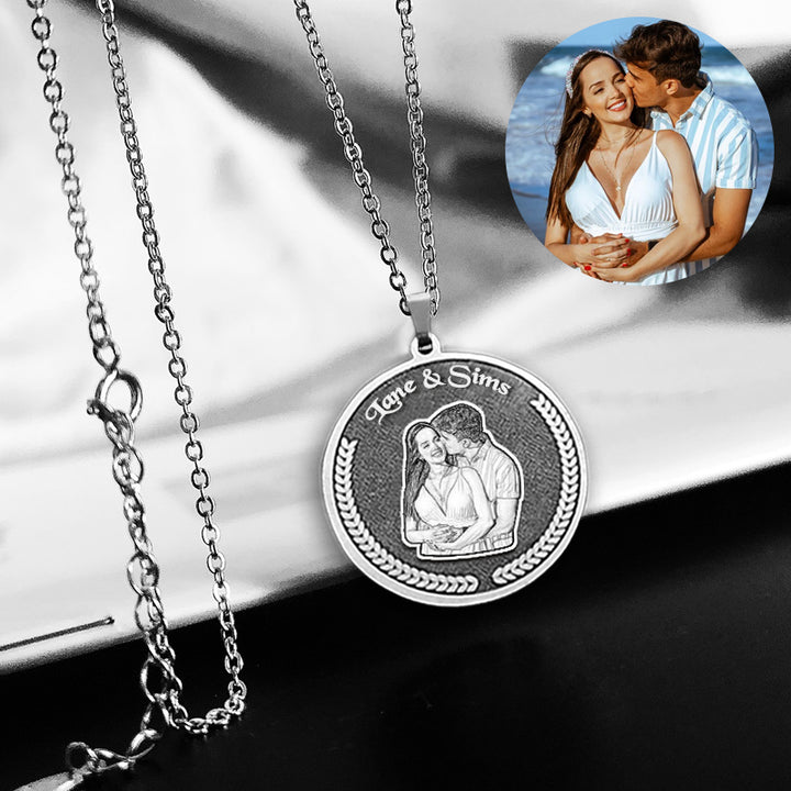 3D Picture Necklace Photo Medallions Custom Engraved Jewelry For Her Him - Oarse