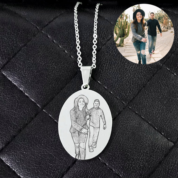 Personalized Photo Necklace Sterling Silver Face Engraved Necklace For Her Him - Oarse