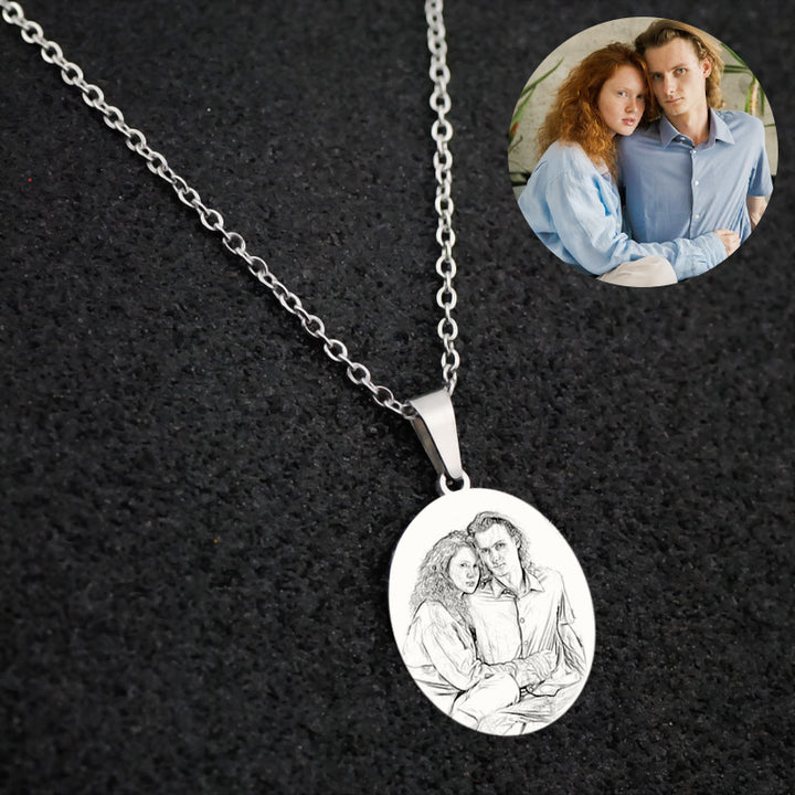 Personalized Photo Necklace Sterling Silver Face Engraved Necklace For Her Him - Oarse