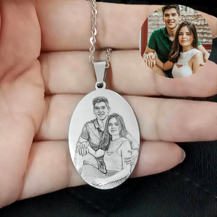 Personalized Photo Necklace Sterling Silver Face Engraved Necklace For Her Him - Oarse