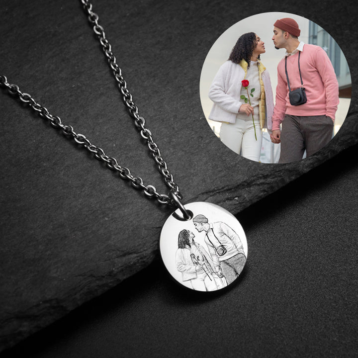 Personalized Photo Necklace Sterling Silver Face Engraved Necklace For Her Him - Oarse