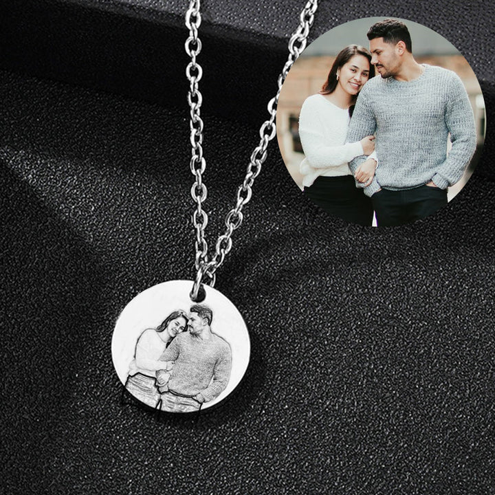 Personalized Photo Necklace Sterling Silver Face Engraved Necklace For Her Him - Oarse