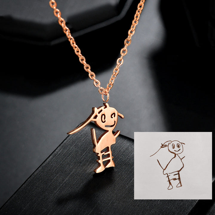 Custom Drawing Necklace Photo Necklace For Mom Dad, Child's Drawing Into Necklace - Oarse