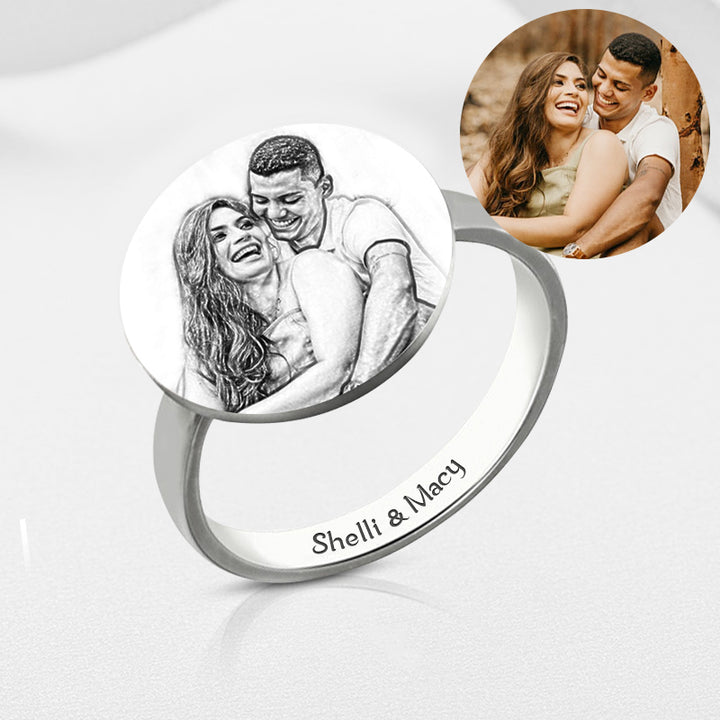 Personalized Photo Engraved Ring Sterling Silver Engraved Ring With Name - Oarse