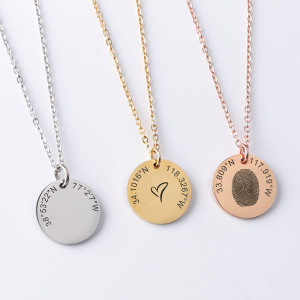 Longitude And Latitude Necklace Custom Engraved Disc Coordinates Necklace For Her Him - Oarse