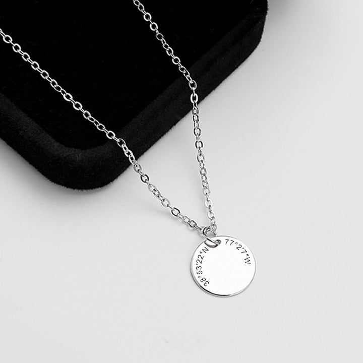 Longitude And Latitude Necklace Custom Engraved Disc Coordinates Necklace For Her Him - Oarse