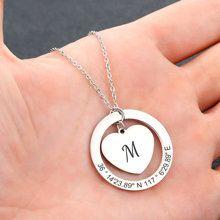 Custom Initial Pendant Longitude And Latitude Necklace, Coordinate Jewelry For Her - Oarse