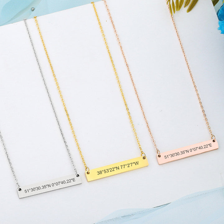 Personalized Bar Coordinate Necklace Longitude And Latitude Necklace Long Distance Necklace - Oarse