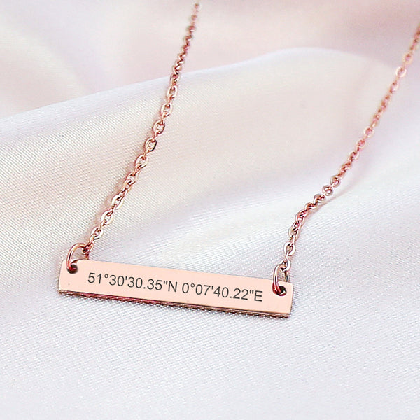 Personalized Bar Coordinate Necklace Longitude And Latitude Necklace Long Distance Necklace - Oarse