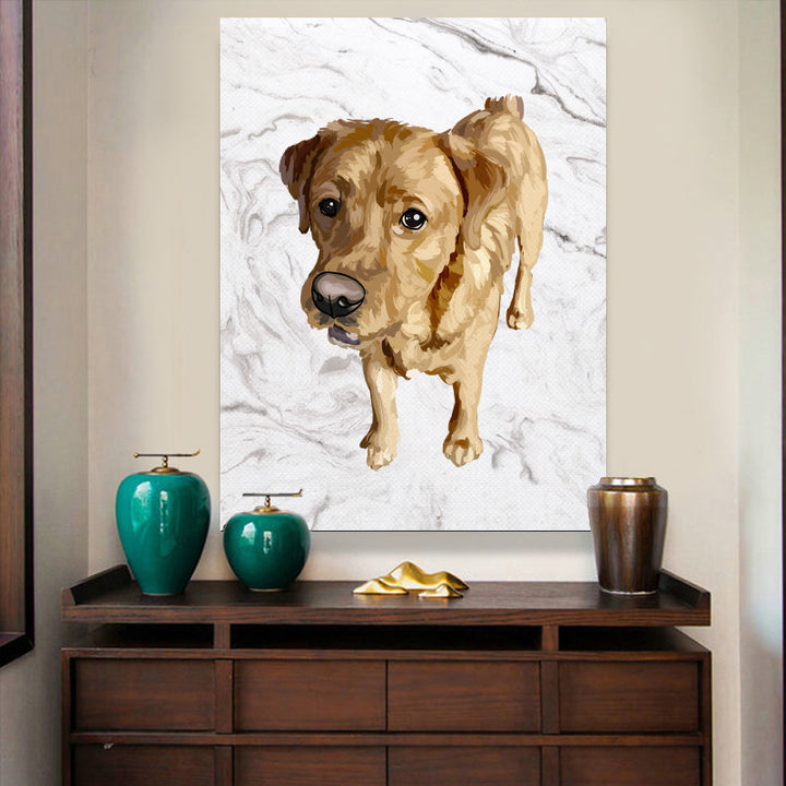 Custom Pet Portrait Oil Painting And Marble Background Canvas - Oarse