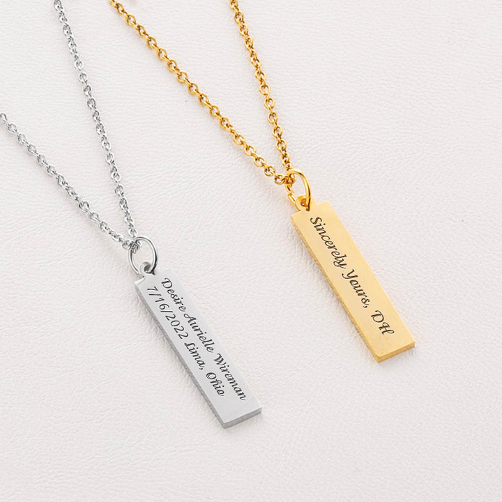 Rectangle Custom Engraved Necklace, Personalized Jewelry For Her - OARSE