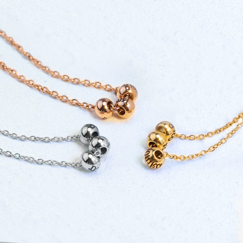 Round Beads Personalized Letter Necklace, Dangle Letter Name Necklace - OARSE
