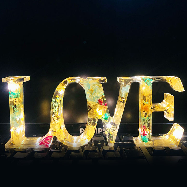 Custom Led Letter Lights, Epoxy Resin And Dried Flowers Night Lamp - Oarse