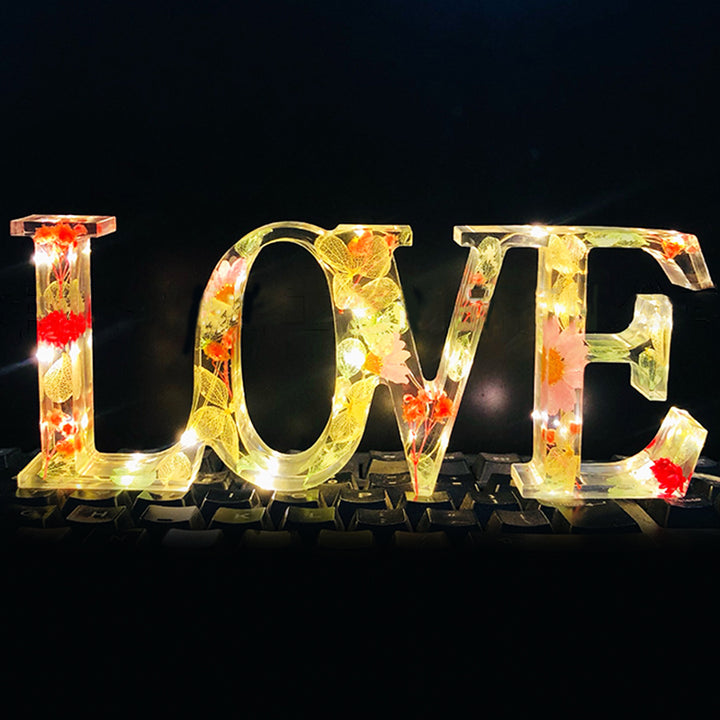 Custom Led Letter Lights, Epoxy Resin And Dried Flowers Night Lamp - Oarse