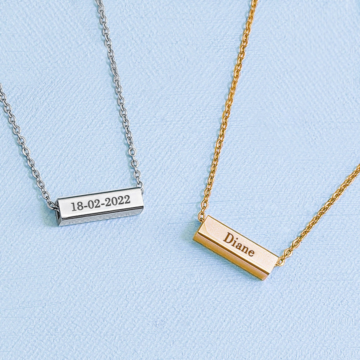 Square Tube Bar Name Necklace, Handwriting Engraved Jewelry - OARSE