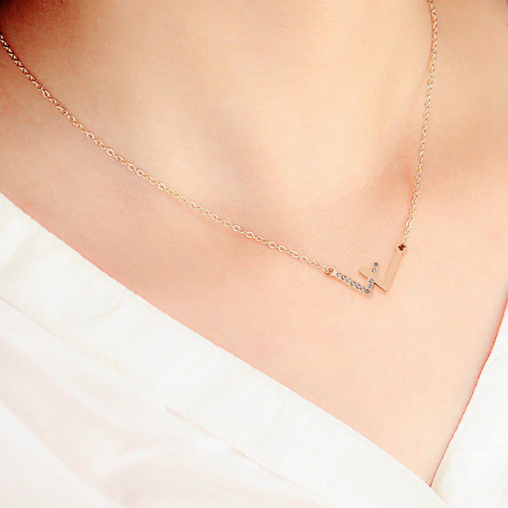 W-shaped Diamonds Handwriting Engraved Necklace, Personalized Engraved Necklace - OARSE