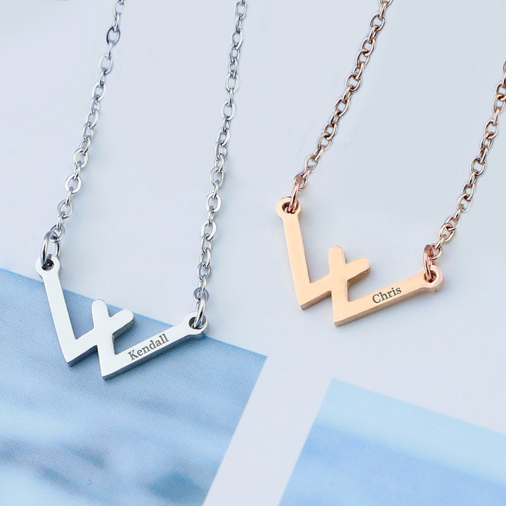 W-shaped Diamonds Handwriting Engraved Necklace, Personalized Engraved Necklace - OARSE