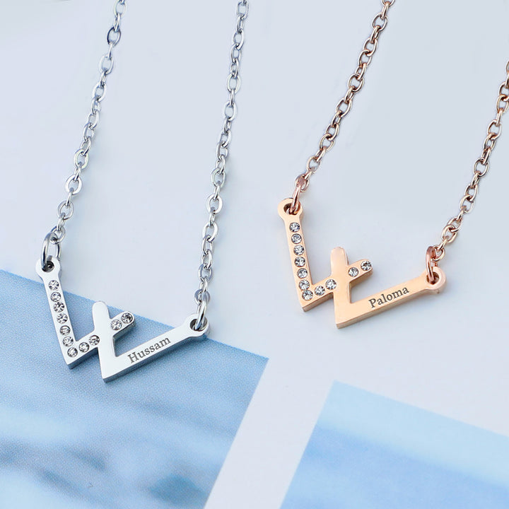 W-shaped Diamonds Handwriting Engraved Necklace, Personalized Engraved Necklace - OARSE