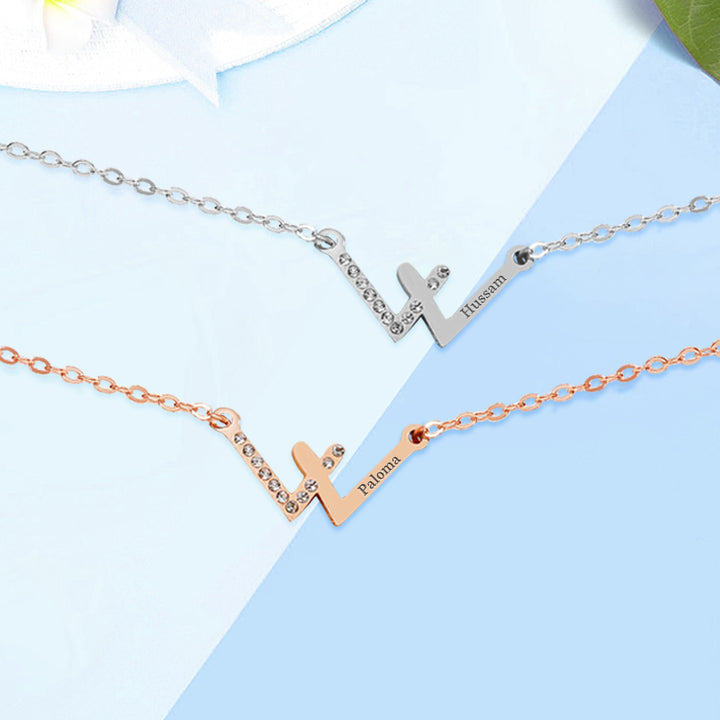W-shaped Diamonds Handwriting Engraved Necklace, Personalized Engraved Necklace - OARSE