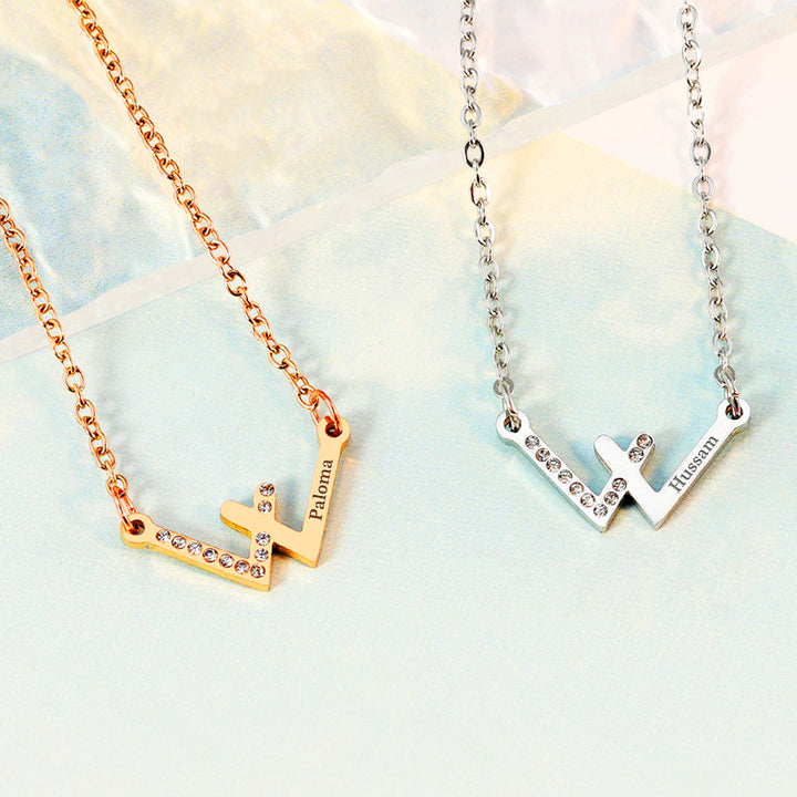 W-shaped Diamonds Handwriting Engraved Necklace, Personalized Engraved Necklace - OARSE