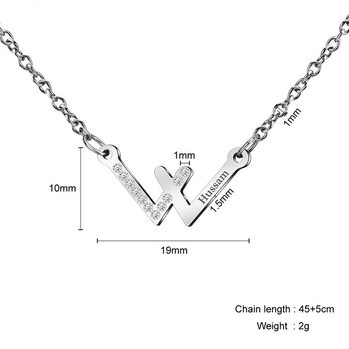 W-shaped Diamonds Handwriting Engraved Necklace, Personalized Engraved Necklace - OARSE