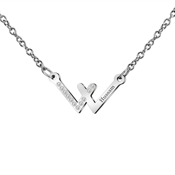 W-shaped Diamonds Handwriting Engraved Necklace, Personalized Engraved Necklace - OARSE
