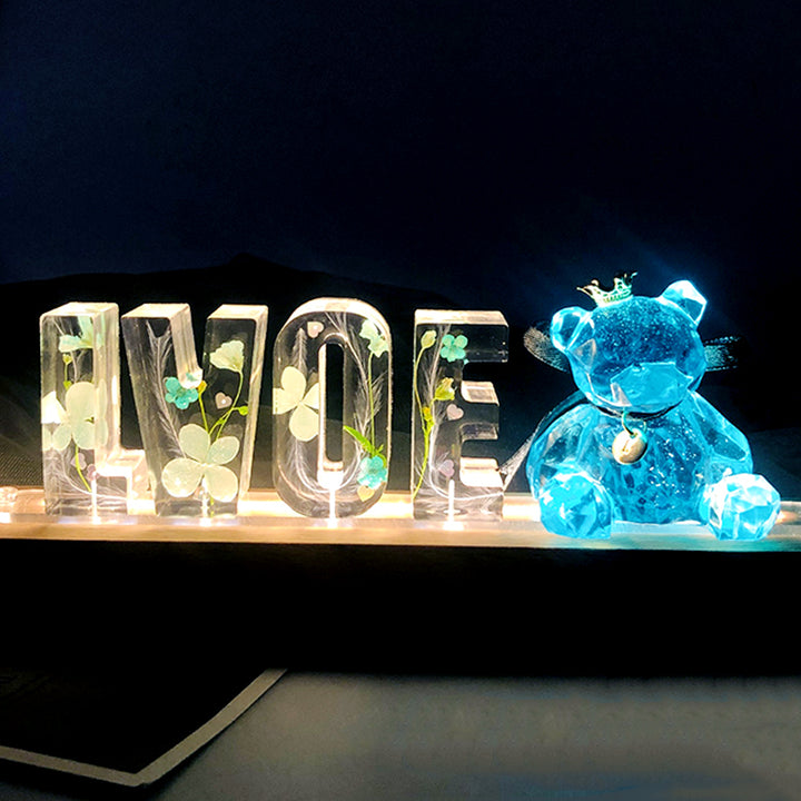 Custom Letter Lights, Flower Night Light With Bear - Oarse