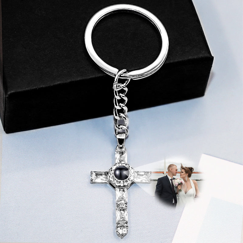 Personalized Cross Keychain Photo Projection Keychain For Boyfriend - Oarse