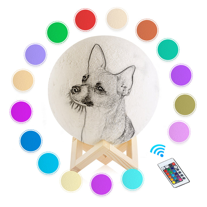 Custom Pet Photo 3D Moon Lamp 16 Colors - Oarse