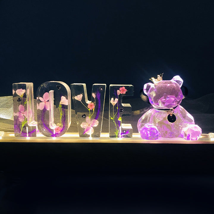 Custom Letter Lights, Flower Night Light With Bear - Oarse