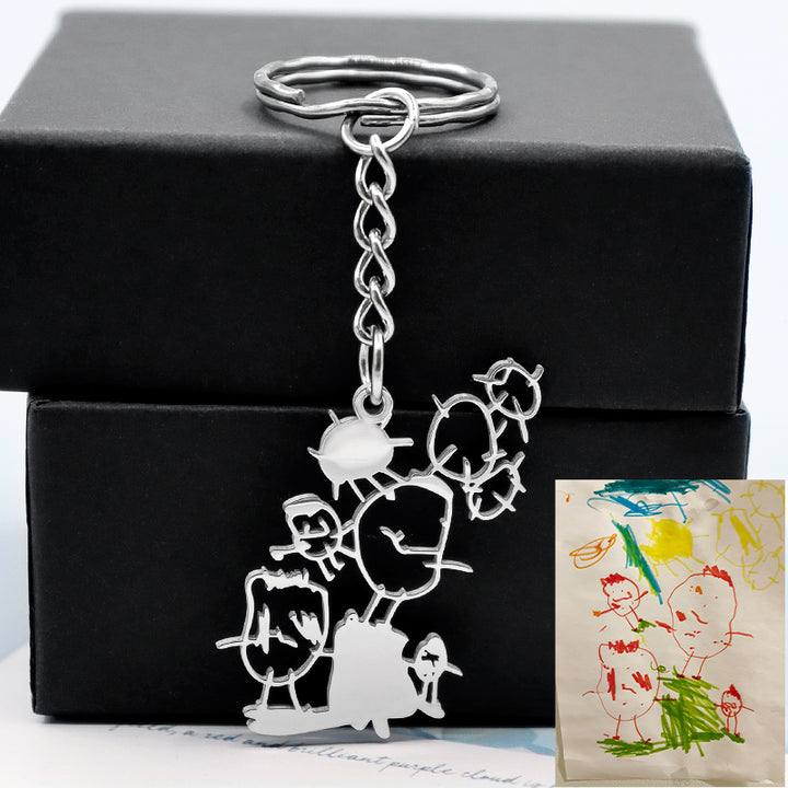 Kids Drawing Keychain, Memorial Keychain For Mom, Father, Couple, Kids - Oarse