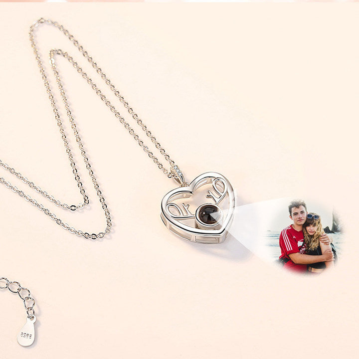 Necklace That Says I Love You In 100 Languages, Heart With Antlers Photo Projection Pendant - Oarse
