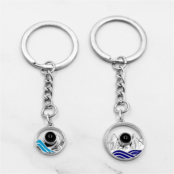 Mountain Sea Photo Projection Keychain, Personalized Couples Keychains - Oarse
