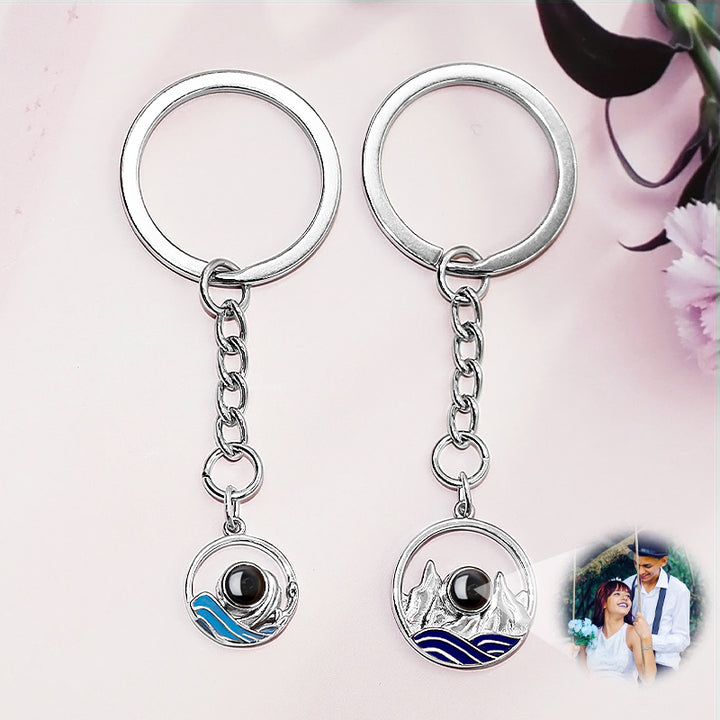 Mountain Sea Photo Projection Keychain, Personalized Couples Keychains - Oarse