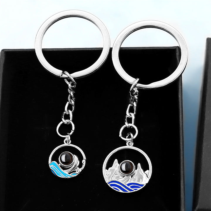 Mountain Sea Photo Projection Keychain, Personalized Couples Keychains - Oarse