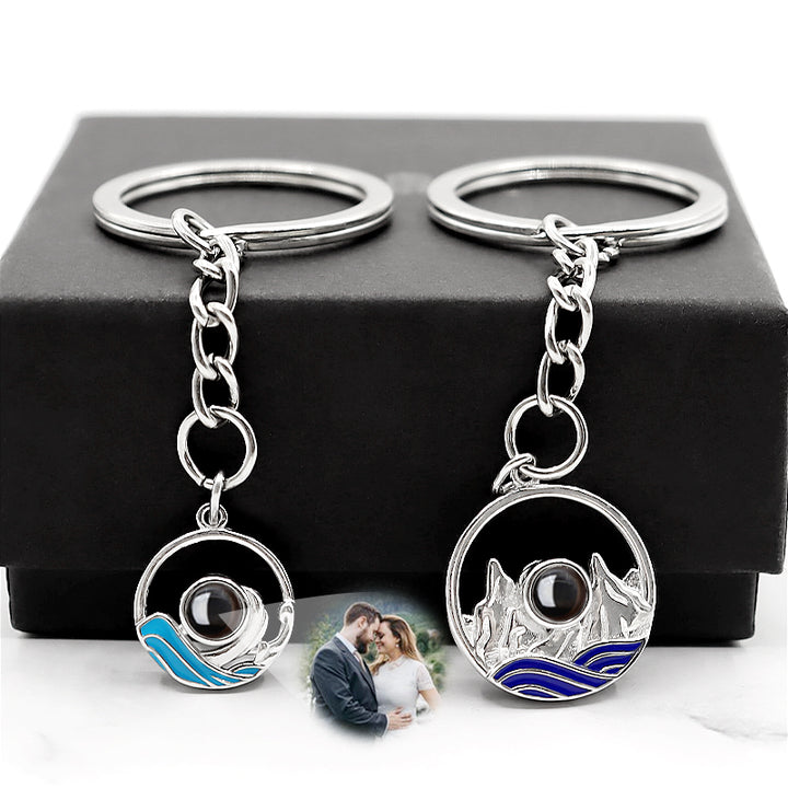 Mountain Sea Photo Projection Keychain, Personalized Couples Keychains - Oarse