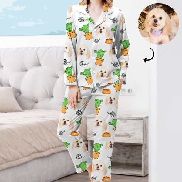 Custom Made Pajamas Pants with Dog Face Personalized Pet Picture Pajamas with Cactus - OARSE